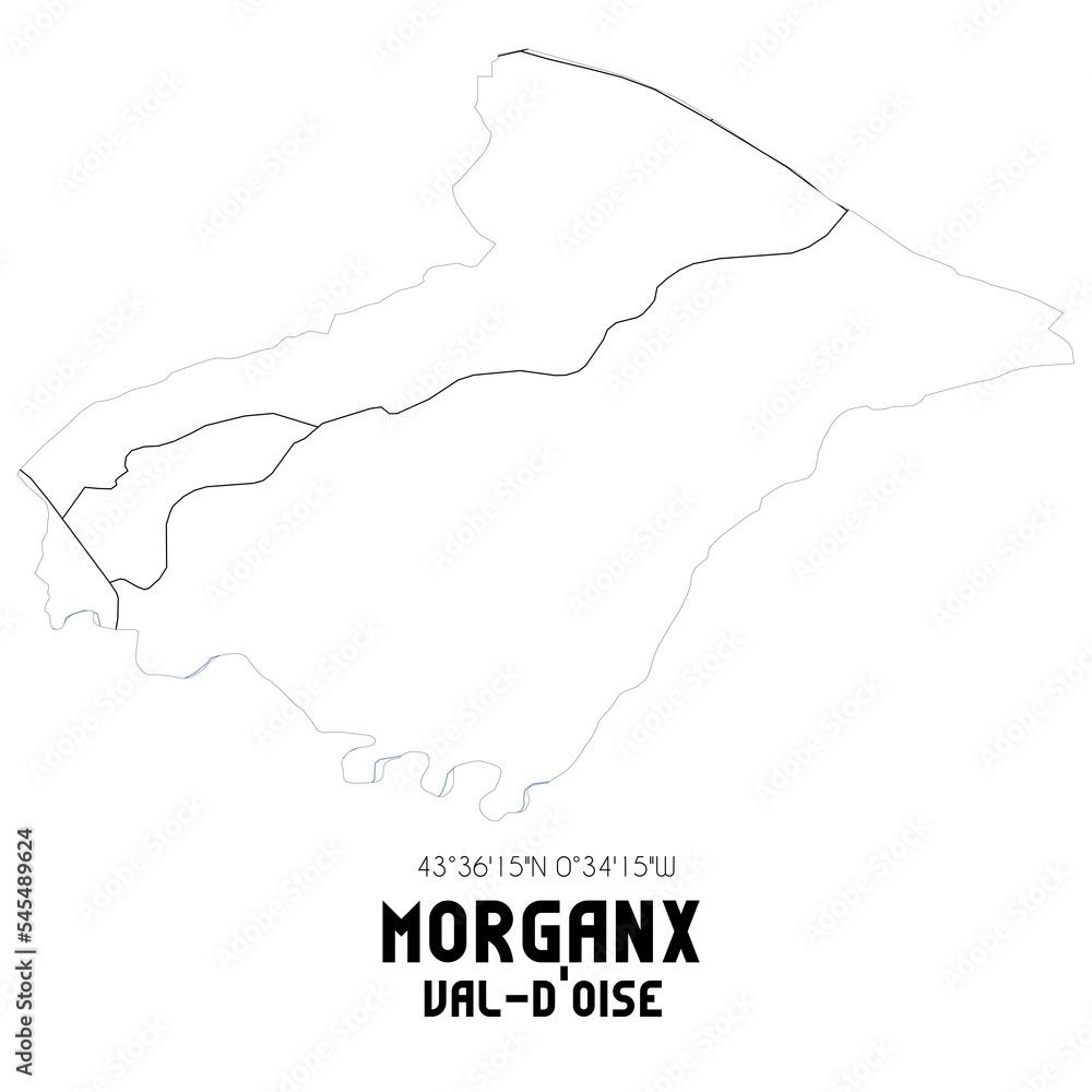 MORGANX Val-d'Oise. Minimalistic street map with black and white lines.