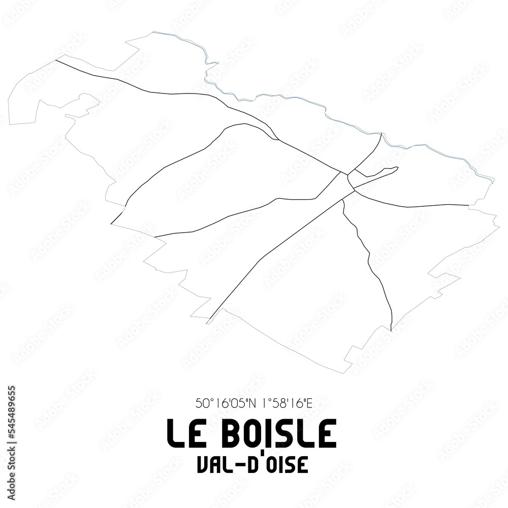 LE BOISLE Val-d'Oise. Minimalistic street map with black and white lines. LE BOISLE Val-d'Oise. Minimalistic street map with black and white lines.
