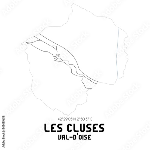 LES CLUSES Val-d'Oise. Minimalistic street map with black and white lines.