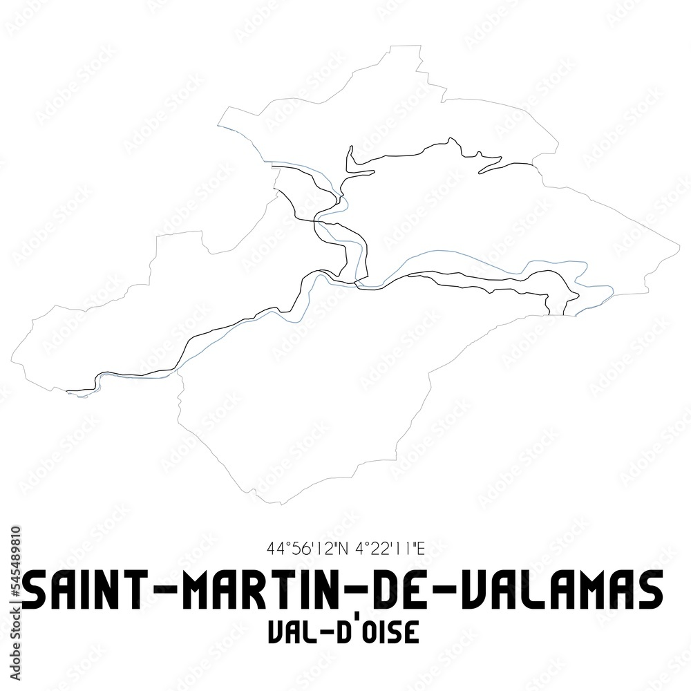 SAINT-MARTIN-DE-VALAMAS Val-d'Oise. Minimalistic street map with black and white lines. SAINT-MARTIN-DE-VALAMAS Val-d'Oise. Minimalistic street map with black and white lines.