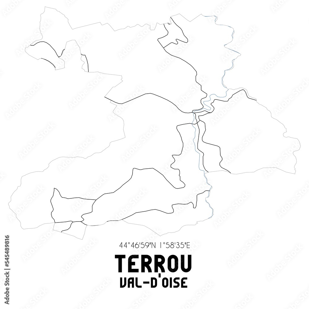 TERROU Val-d'Oise. Minimalistic street map with black and white lines.