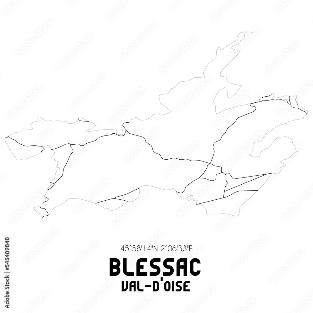 BLESSAC Val-d'Oise. Minimalistic street map with black and white lines.
