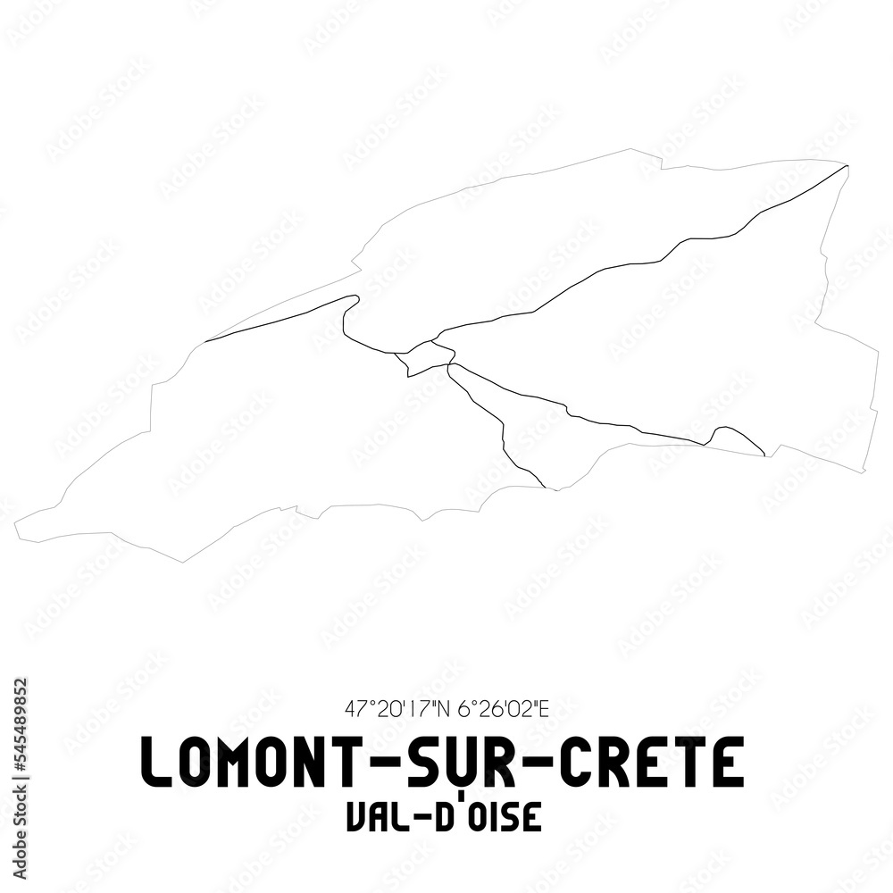 LOMONT-SUR-CRETE Val-d'Oise. Minimalistic street map with black and white lines. LOMONT-SUR-CRETE Val-d'Oise. Minimalistic street map with black and white lines.
