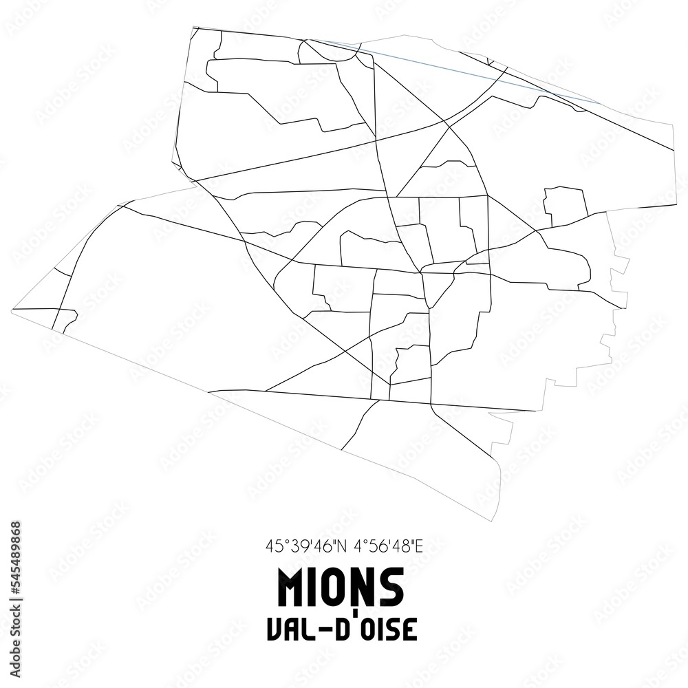 MIONS Val-d'Oise. Minimalistic street map with black and white lines.