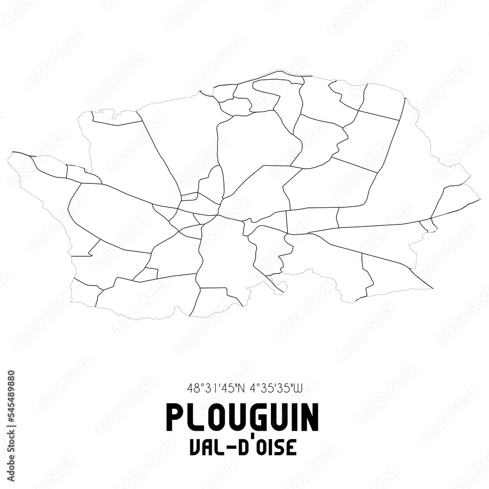 PLOUGUIN Val-d'Oise. Minimalistic street map with black and white lines.