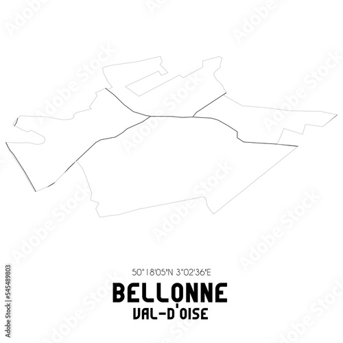 BELLONNE Val-d'Oise. Minimalistic street map with black and white lines.