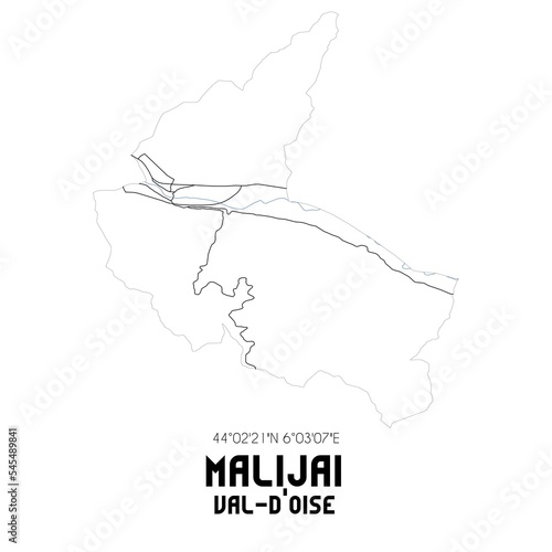 MALIJAI Val-d'Oise. Minimalistic street map with black and white lines. photo