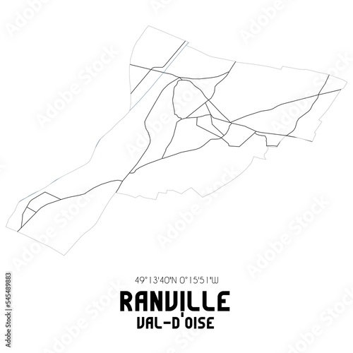 RANVILLE Val-d'Oise. Minimalistic street map with black and white lines. photo