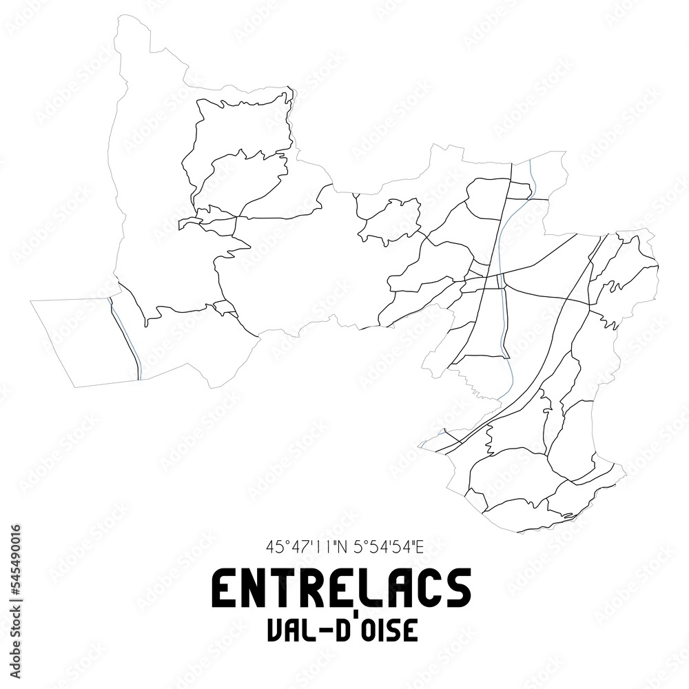 ENTRELACS Val-d'Oise. Minimalistic street map with black and white lines. ENTRELACS Val-d'Oise. Minimalistic street map with black and white lines.