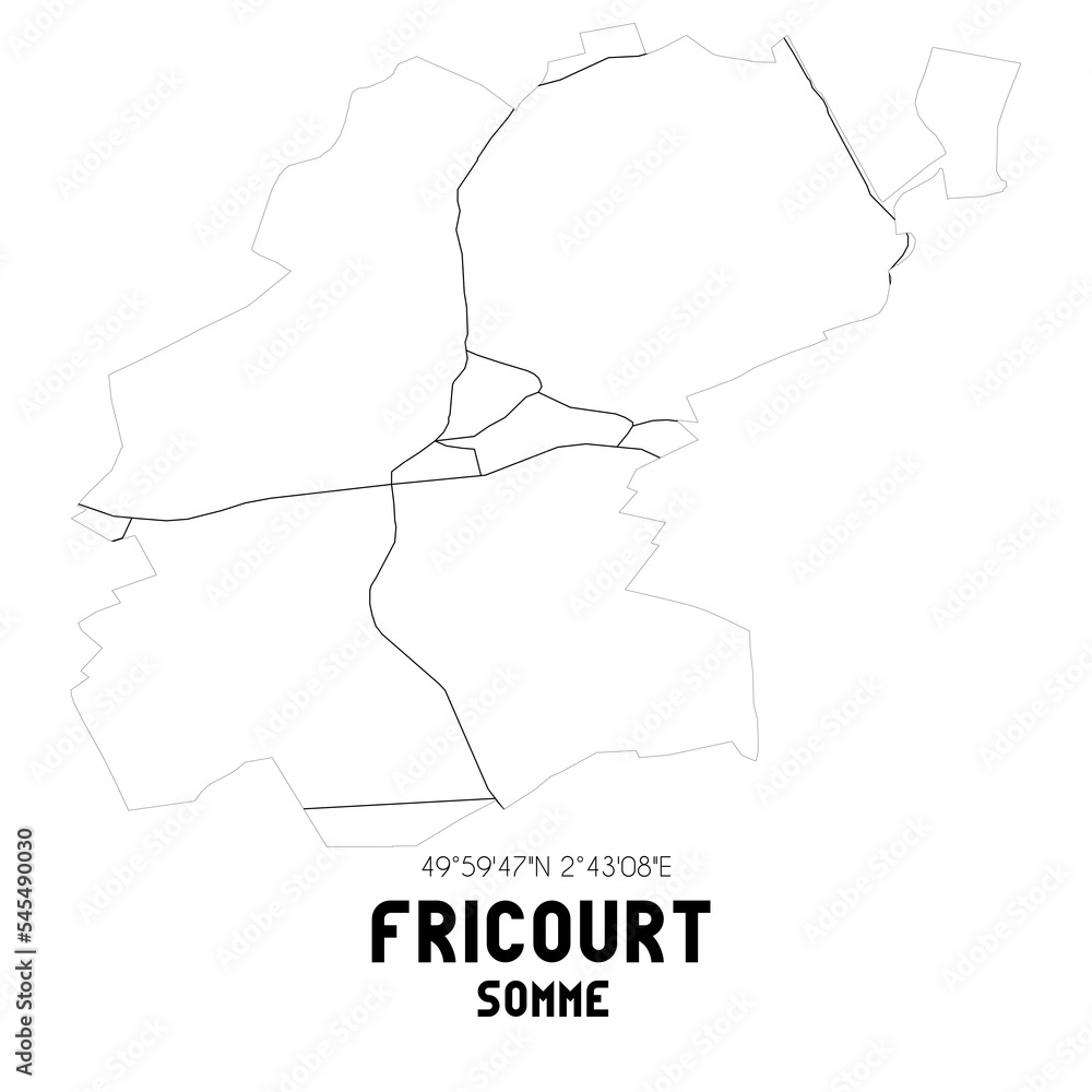 FRICOURT Somme. Minimalistic street map with black and white lines.