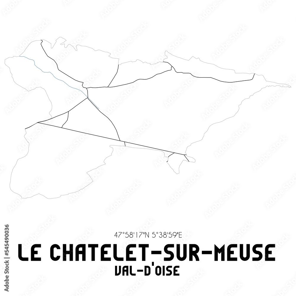 LE CHATELET-SUR-MEUSE Val-d'Oise. Minimalistic street map with black and white lines.