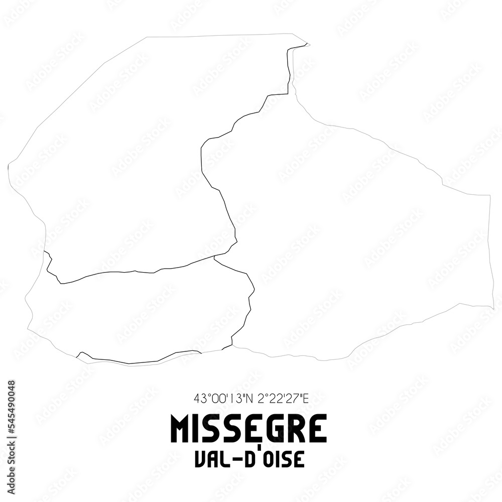 MISSEGRE Val-d'Oise. Minimalistic street map with black and white lines.