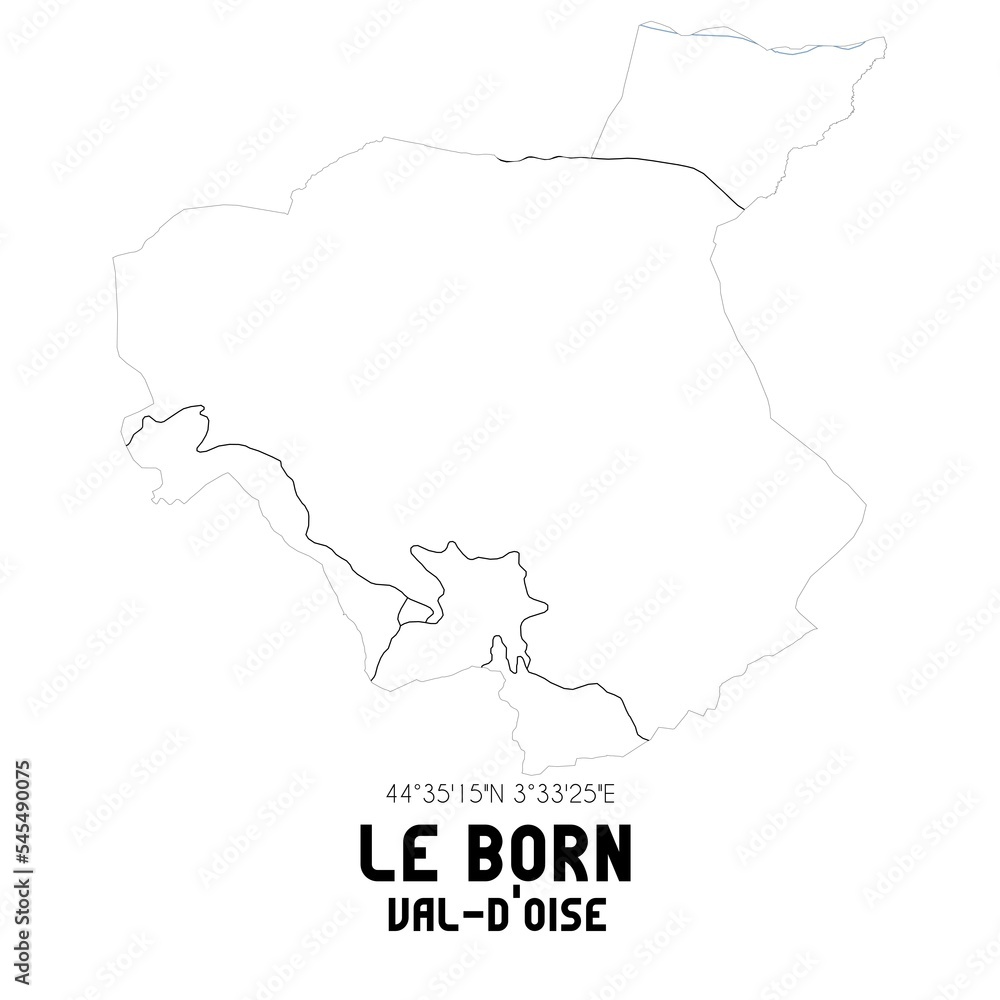 LE BORN Val-d'Oise. Minimalistic street map with black and white lines.