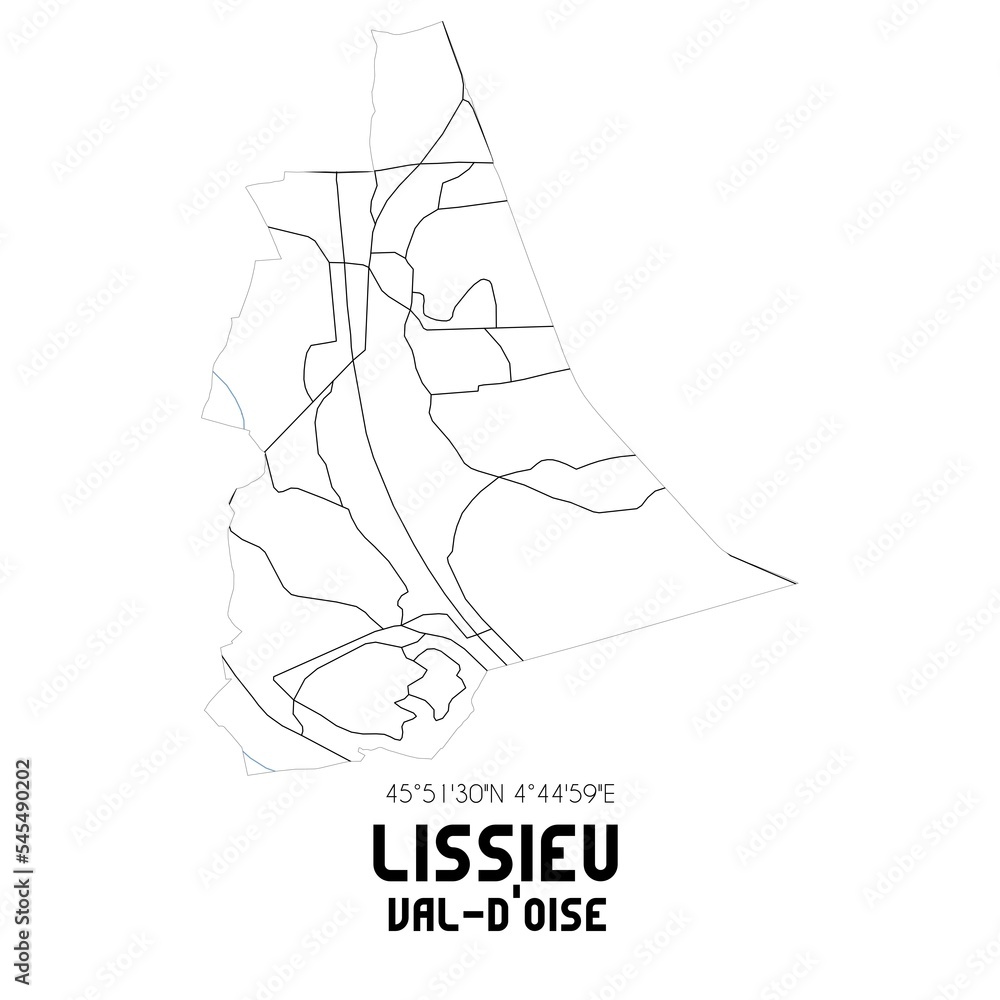 LISSIEU Val-d'Oise. Minimalistic street map with black and white lines. LISSIEU Val-d'Oise. Minimalistic street map with black and white lines.