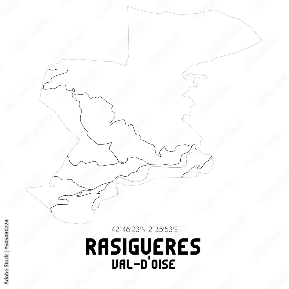 RASIGUERES Val-d'Oise. Minimalistic street map with black and white lines.