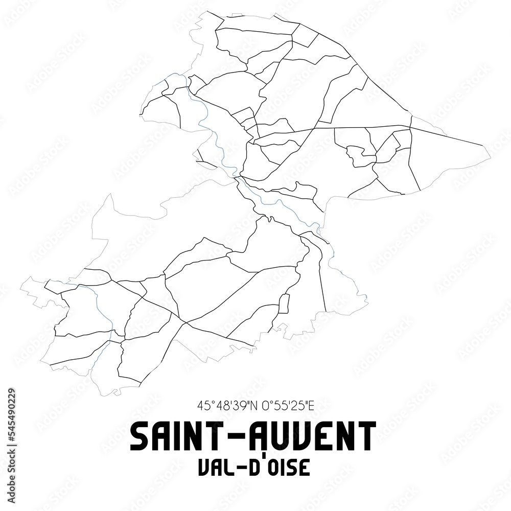 SAINT-AUVENT Val-d'Oise. Minimalistic street map with black and white lines.