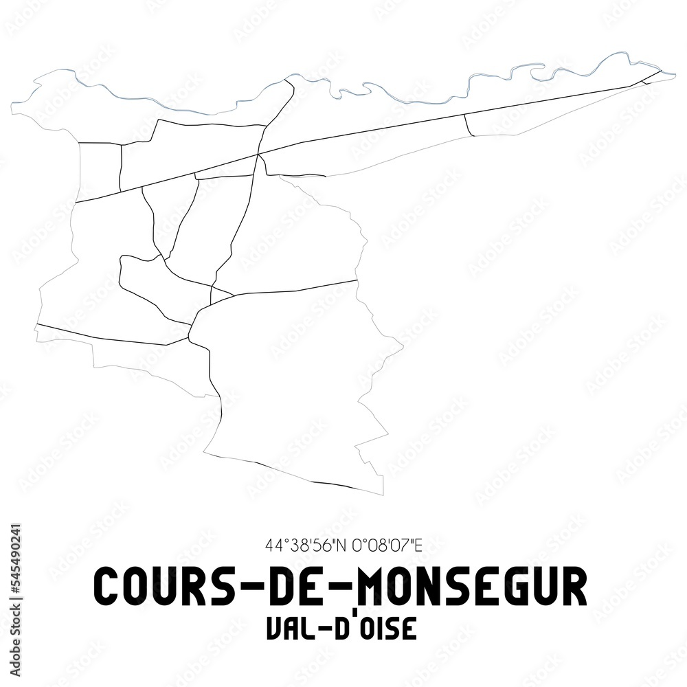 COURS-DE-MONSEGUR Val-d'Oise. Minimalistic street map with black and white lines.