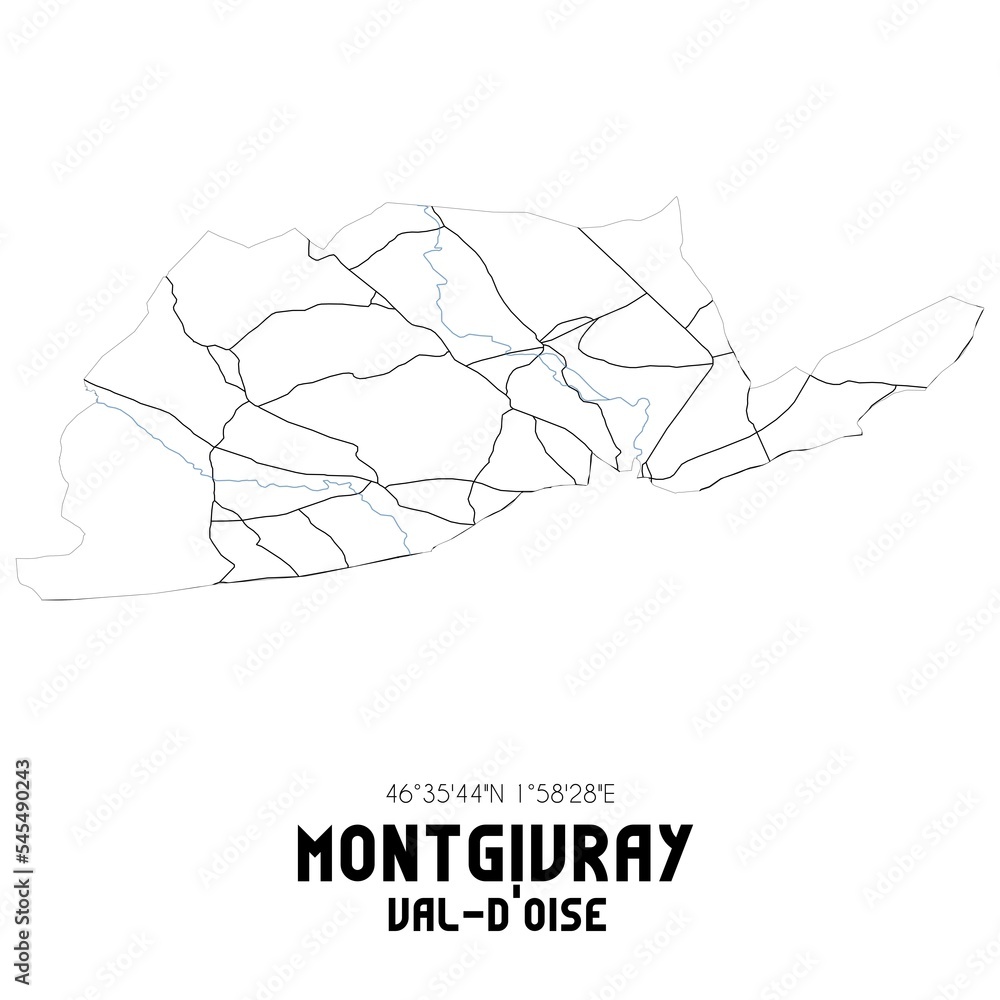 Obraz premium MONTGIVRAY Val-d'Oise. Minimalistic street map with black and white lines.