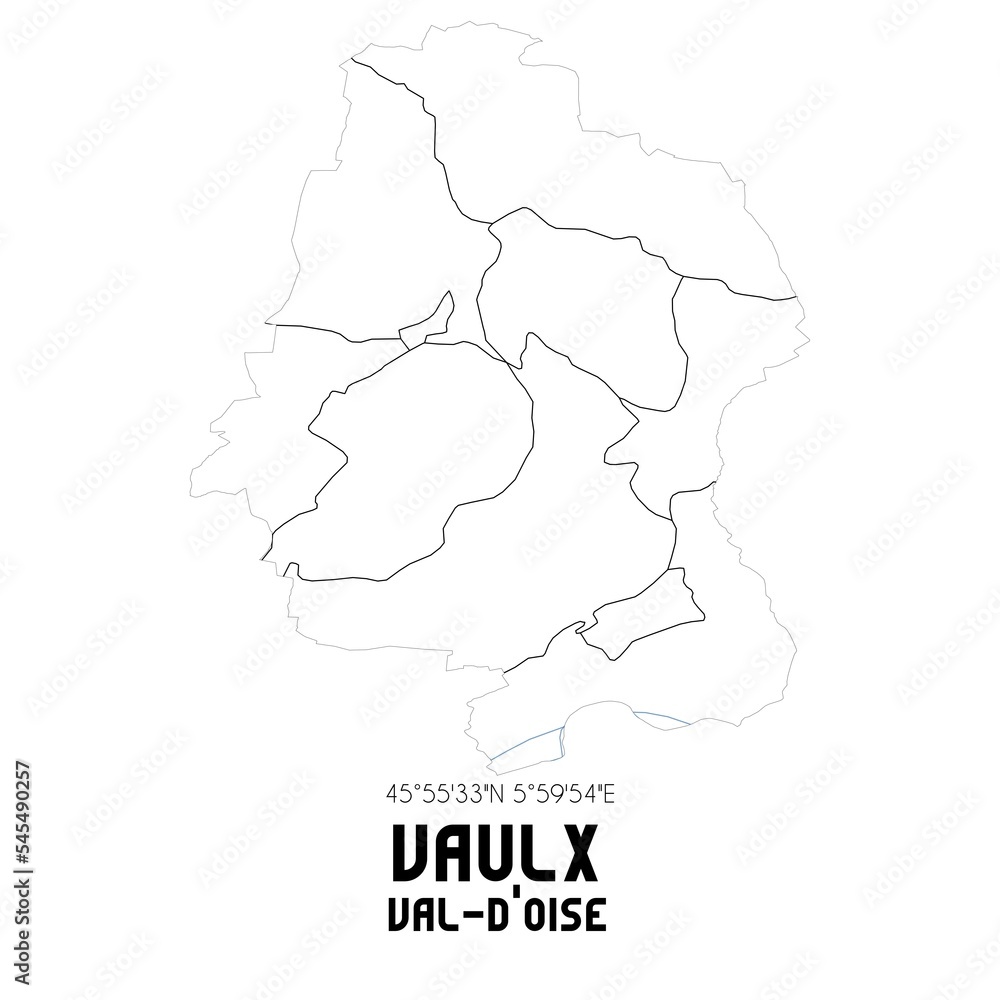 VAULX Val-d'Oise. Minimalistic street map with black and white lines.