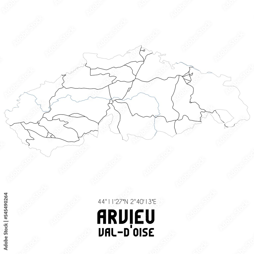 ARVIEU Val-d'Oise. Minimalistic street map with black and white lines. ARVIEU Val-d'Oise. Minimalistic street map with black and white lines.