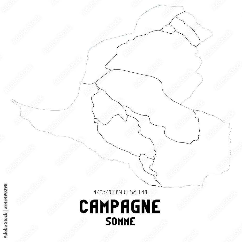 CAMPAGNE Somme. Minimalistic street map with black and white lines. CAMPAGNE Somme. Minimalistic street map with black and white lines.