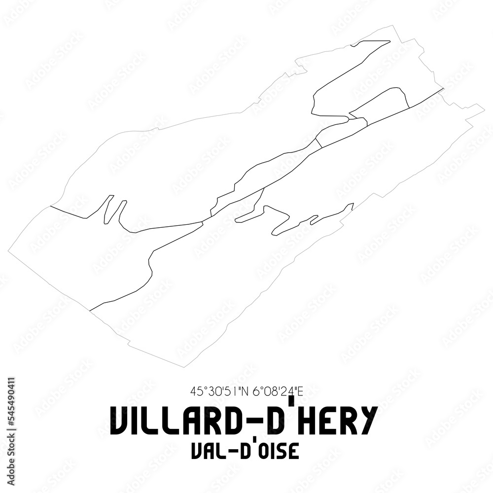 VILLARDD'HERY Vald'Oise. Minimalistic street map with black and white
