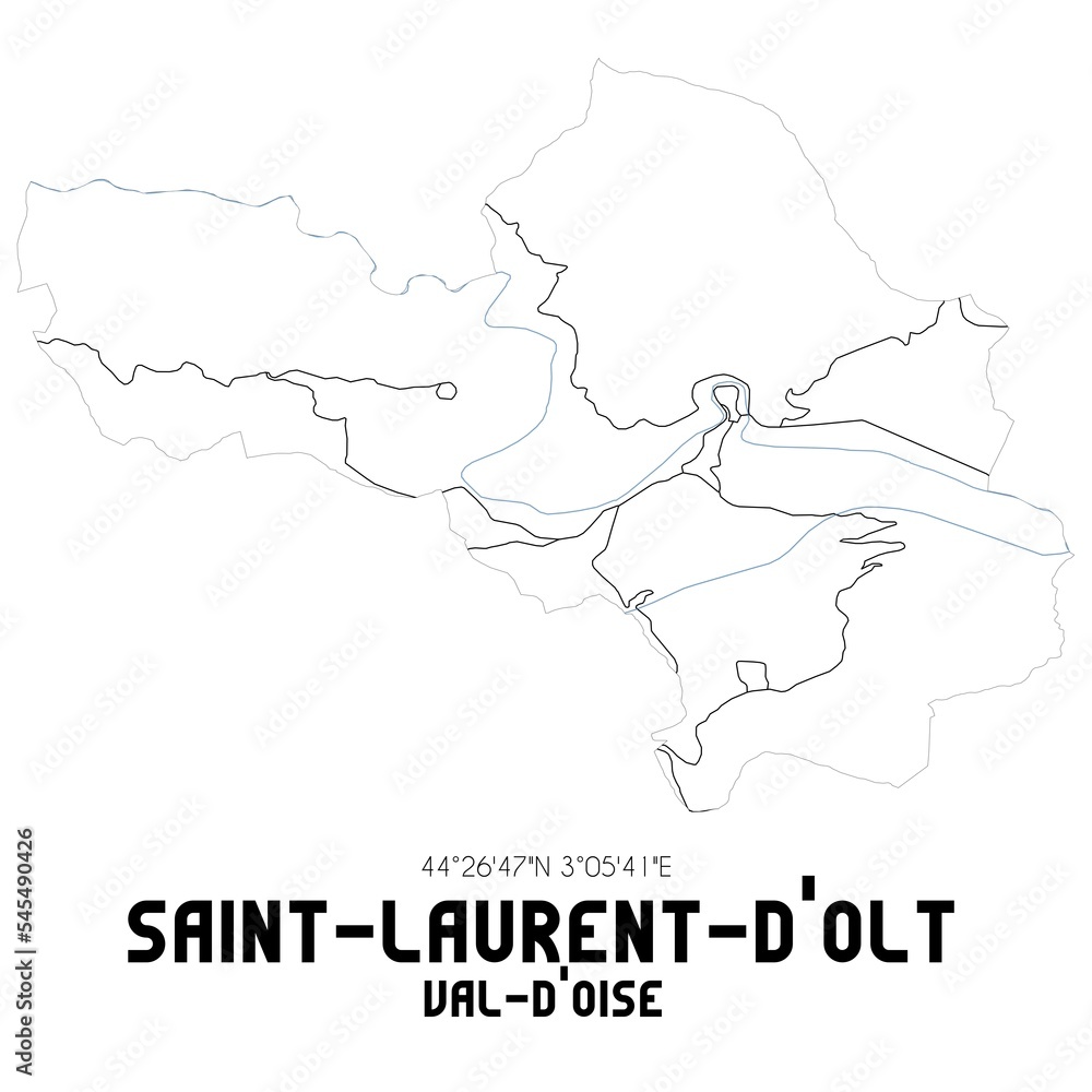 SAINT-LAURENT-D'OLT Val-d'Oise. Minimalistic street map with black and white lines.