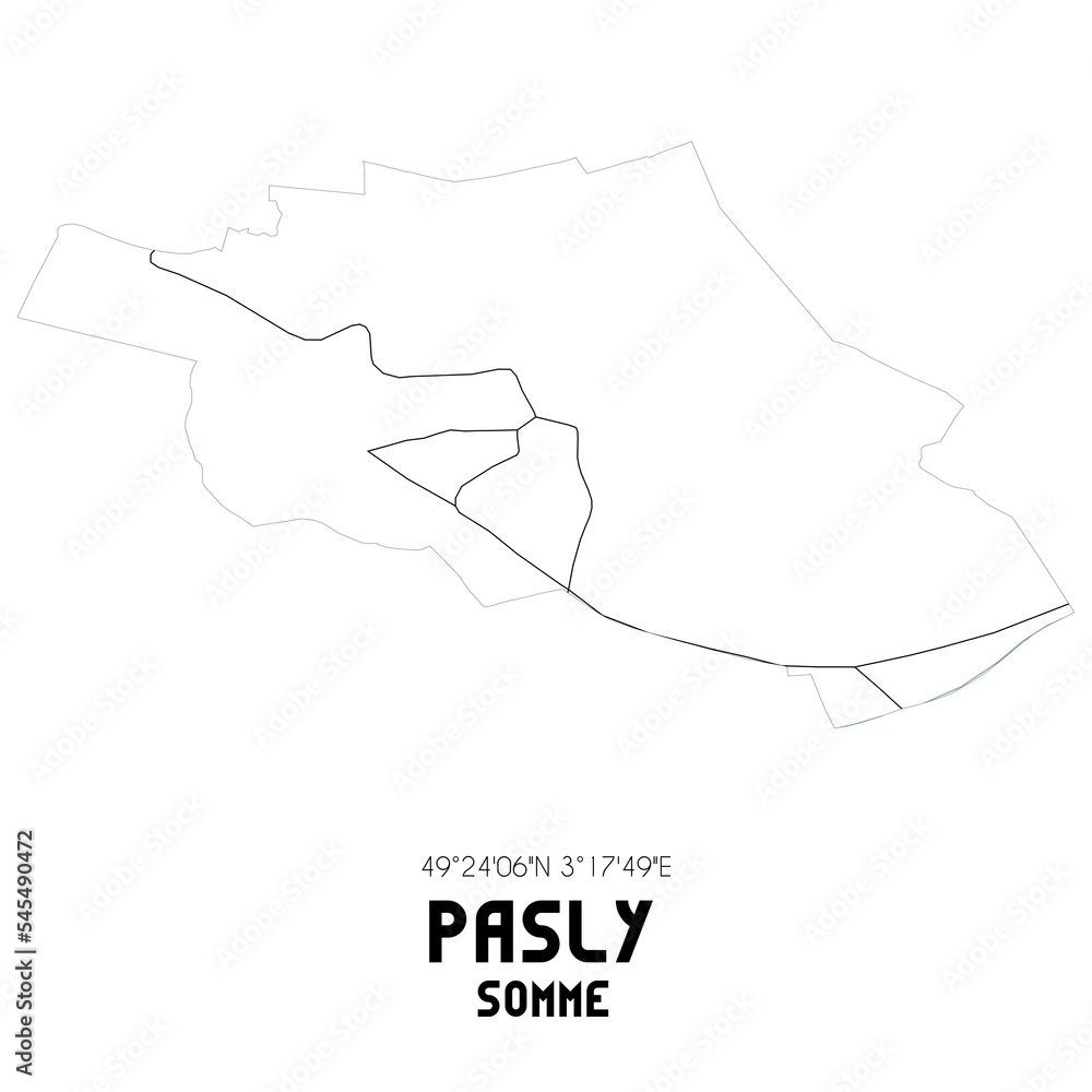 PASLY Somme. Minimalistic street map with black and white lines. PASLY Somme. Minimalistic street map with black and white lines.