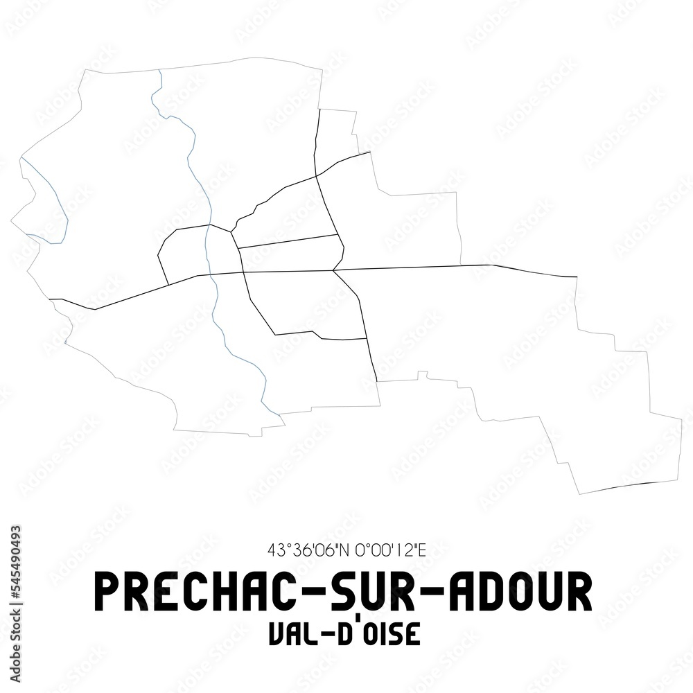 PRECHAC-SUR-ADOUR Val-d'Oise. Minimalistic street map with black and white lines. PRECHAC-SUR-ADOUR Val-d'Oise. Minimalistic street map with black and white lines.