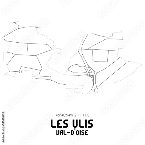 LES ULIS Val-d'Oise. Minimalistic street map with black and white lines.