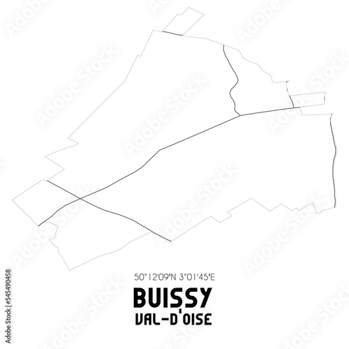 BUISSY Val-d'Oise. Minimalistic street map with black and white lines. photo