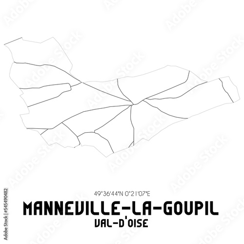 MANNEVILLE-LA-GOUPIL Val-d'Oise. Minimalistic street map with black and white lines.