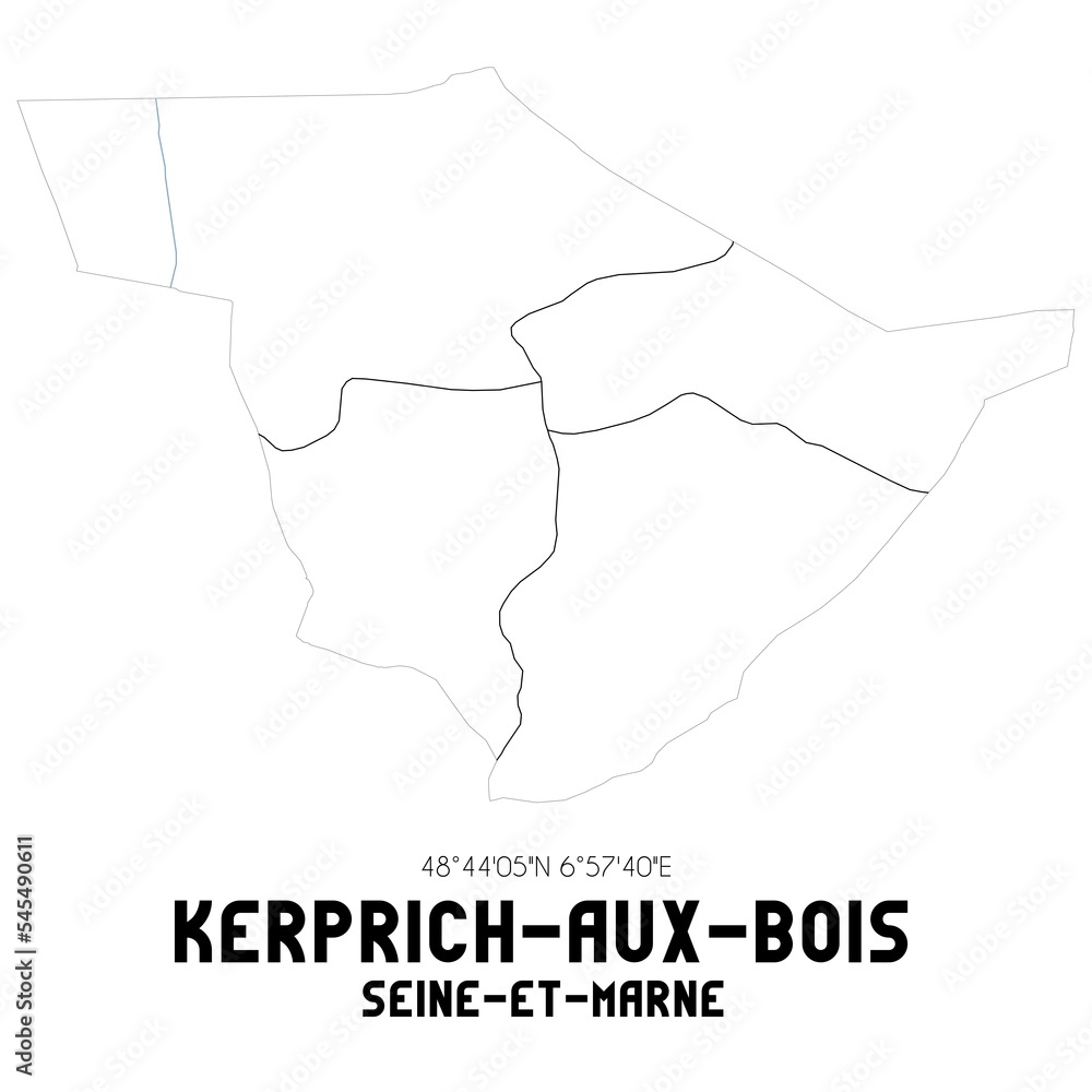 KERPRICH-AUX-BOIS Seine-et-Marne. Minimalistic street map with black and white lines.