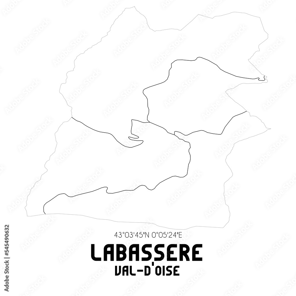 LABASSERE Val-d'Oise. Minimalistic street map with black and white lines. LABASSERE Val-d'Oise. Minimalistic street map with black and white lines.