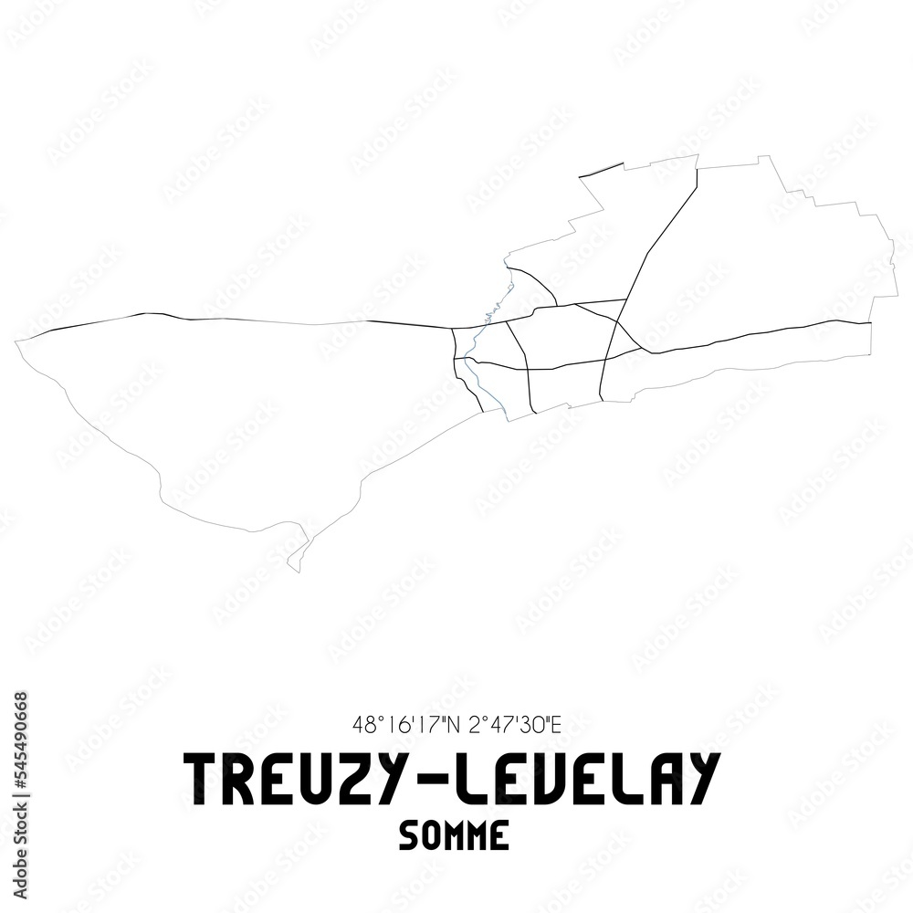 TREUZY-LEVELAY Somme. Minimalistic street map with black and white lines. TREUZY-LEVELAY Somme. Minimalistic street map with black and white lines.