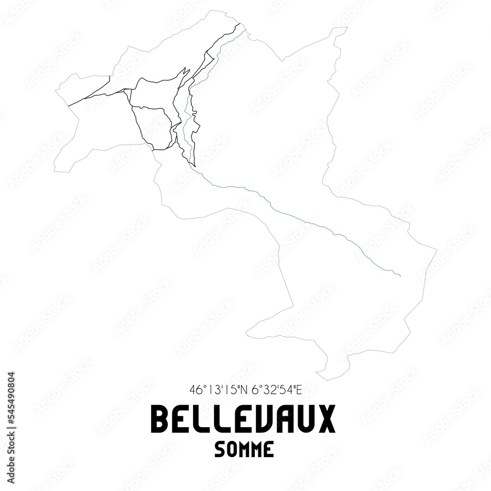 BELLEVAUX Somme. Minimalistic street map with black and white lines.