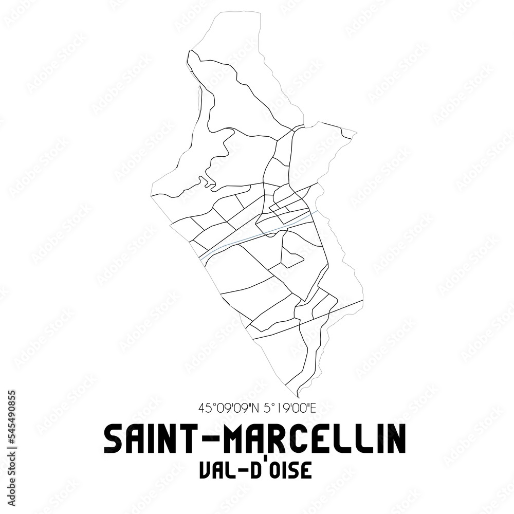 SAINT-MARCELLIN Val-d'Oise. Minimalistic street map with black and white lines.