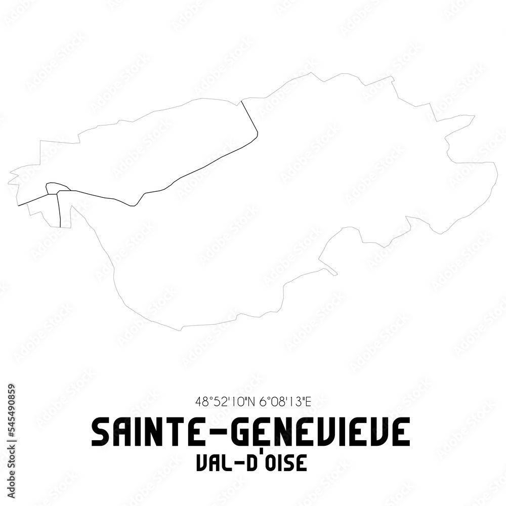 SAINTE-GENEVIEVE Val-d'Oise. Minimalistic street map with black and white lines.