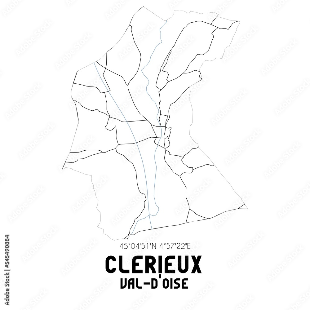 CLERIEUX Val-d'Oise. Minimalistic street map with black and white lines.