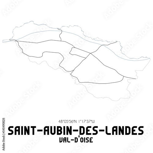 SAINT-AUBIN-DES-LANDES Val-d Oise. Minimalistic street map with black and white lines.