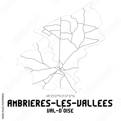 AMBRIERES-LES-VALLEES Val-d'Oise. Minimalistic street map with black and white lines.