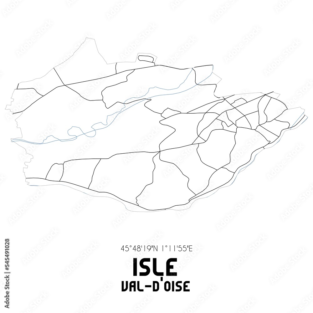ISLE Val-d'Oise. Minimalistic street map with black and white lines.