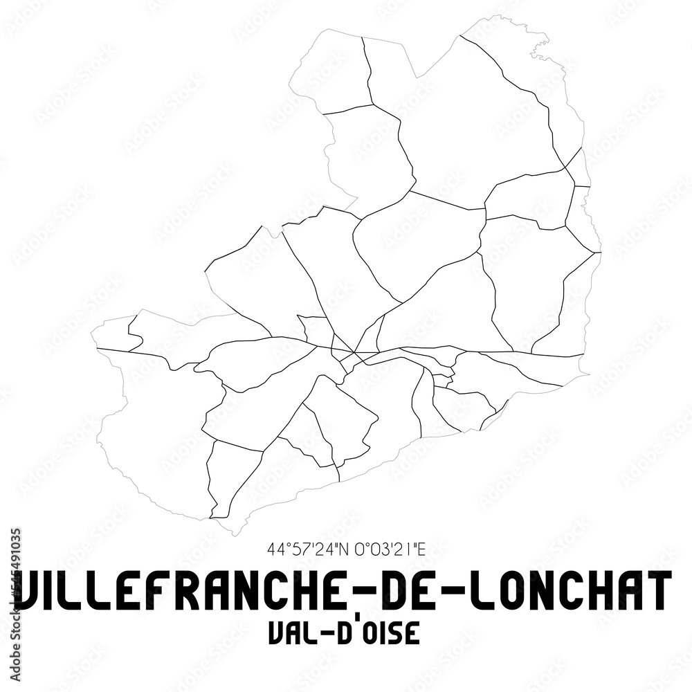 VILLEFRANCHE-DE-LONCHAT Val-d'Oise. Minimalistic street map with black and white lines. VILLEFRANCHE-DE-LONCHAT Val-d'Oise. Minimalistic street map with black and white lines.