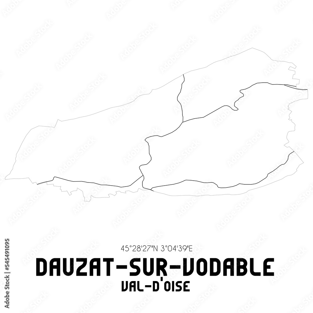 DAUZAT-SUR-VODABLE Val-d'Oise. Minimalistic street map with black and white lines.