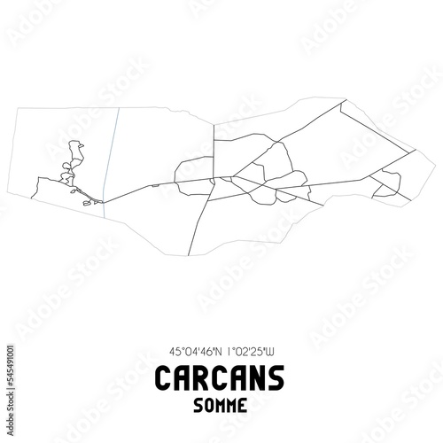 Fototapeta Naklejka Na Ścianę i Meble -  CARCANS Somme. Minimalistic street map with black and white lines.