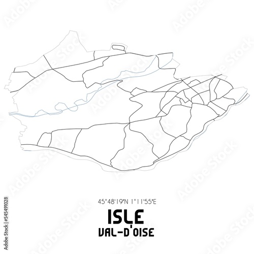 ISLE Val-d Oise. Minimalistic street map with black and white lines.