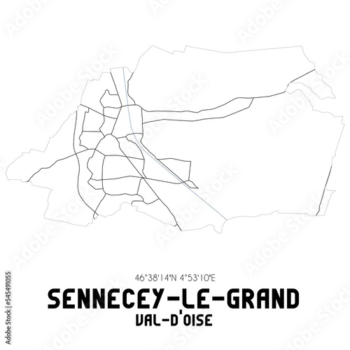 SENNECEY-LE-GRAND Val-d Oise. Minimalistic street map with black and white lines.