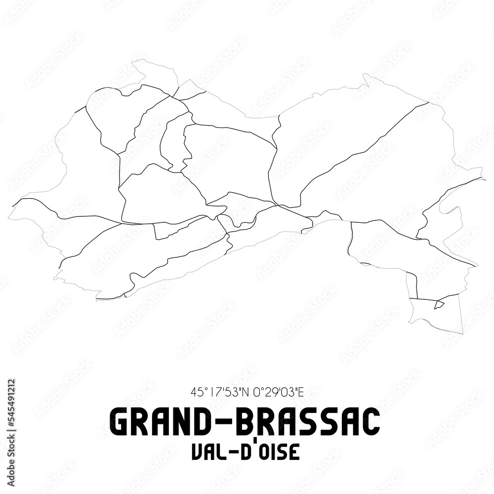 GRAND-BRASSAC Val-d'Oise. Minimalistic street map with black and white lines. GRAND-BRASSAC Val-d'Oise. Minimalistic street map with black and white lines.