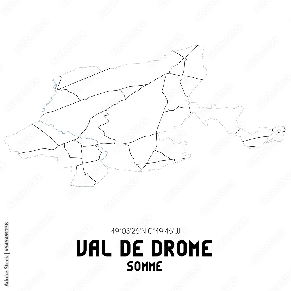 VAL DE DROME Somme. Minimalistic street map with black and white lines.