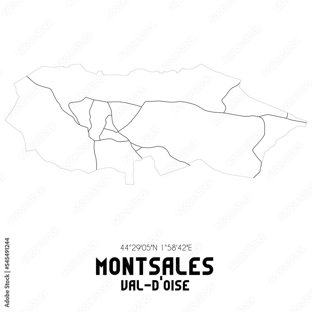 MONTSALES Val-d'Oise. Minimalistic street map with black and white lines. MONTSALES Val-d'Oise. Minimalistic street map with black and white lines.